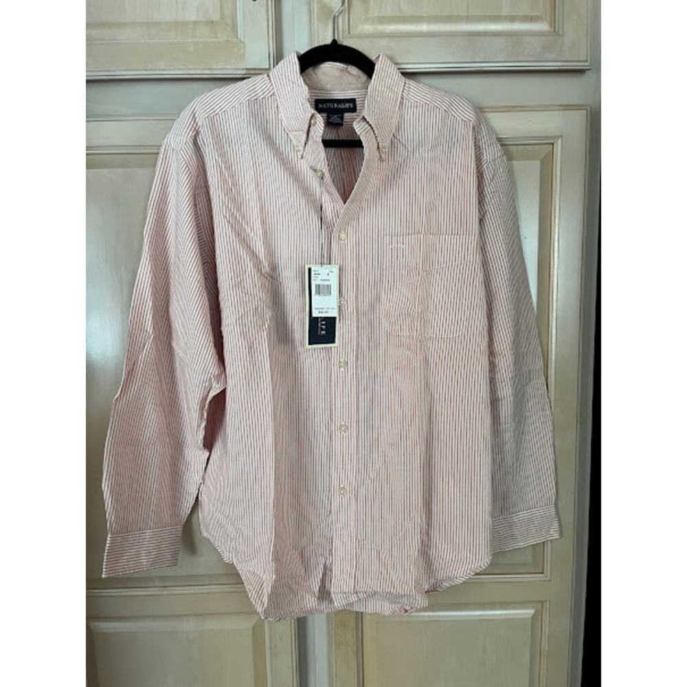 NWT Natural Life Shirt Cotton Orange White Stripe Button Down Sz M